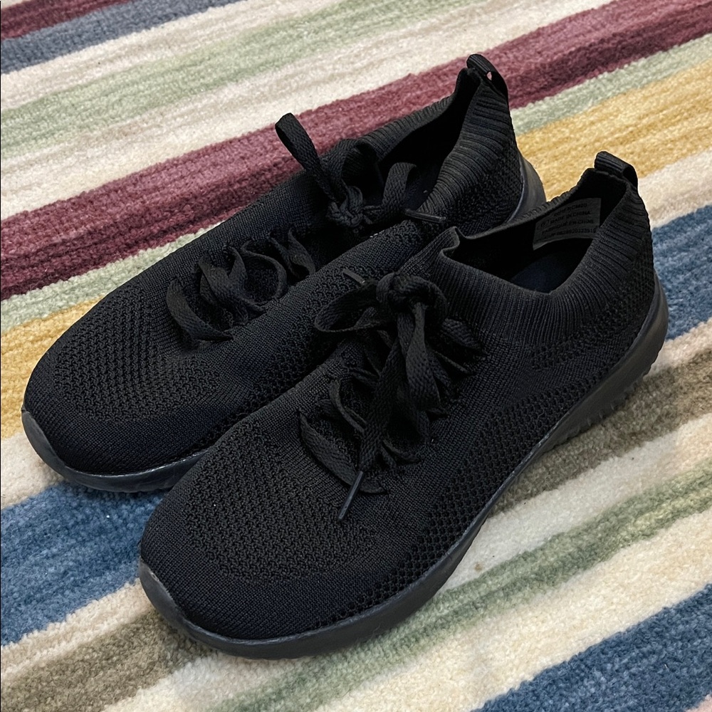 Skechers Black Knit Lace-Up Slip-On Sneakers